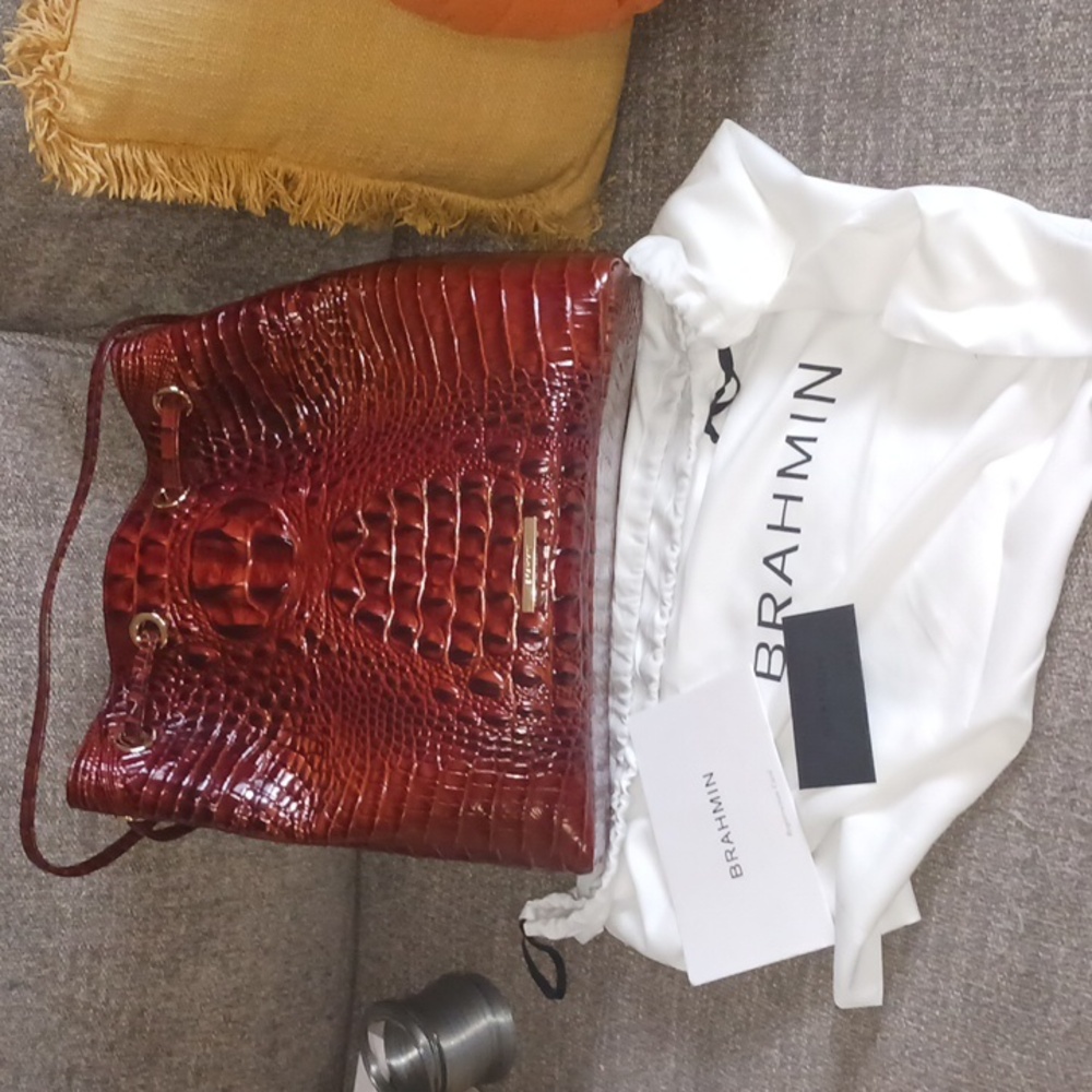 Brahmin Burgundy Croc-Embossed Leather Tote - Picture 3 of 5